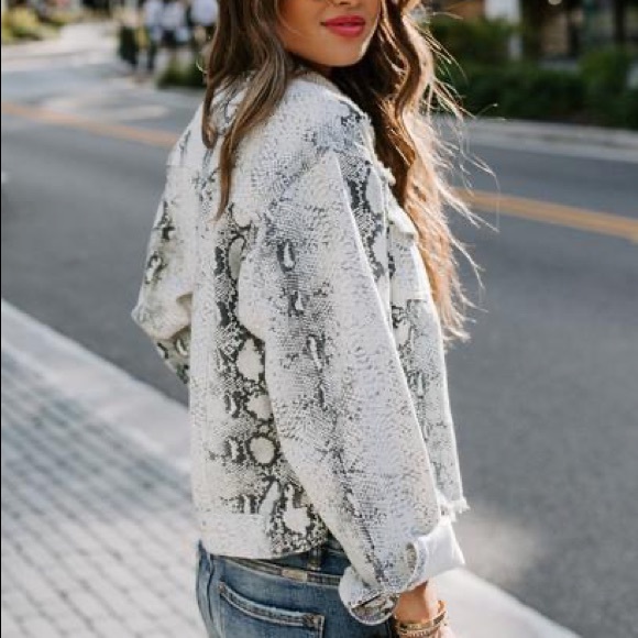 Python Snakeskin Distressed Denim Jacket - Picture 3 of 3